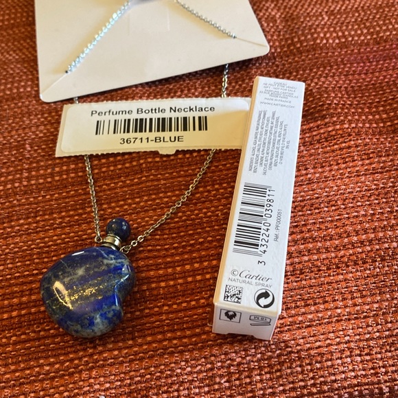 Blue lapis perfume bottle necklace with Cartier La Panthere spray included - Picture 2 of 2